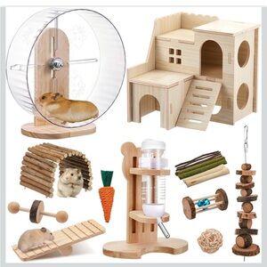 18 Pcs Hamster Cage Accessories, Silent Hamster Wheel, 15 Chew Toys Set